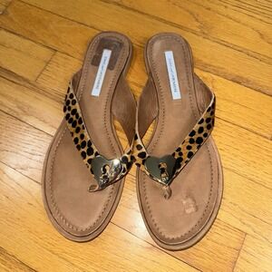 Diane Von Furstenberg Kyra Heartlock Leopard Gold Heart Sandals 10 Calf‎ Hair